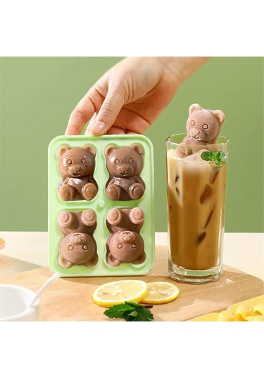 Xurunkeji Yeni Dört Izgara Ayı Buz Tepsisi Kalıbı Silikon Buz Tepsisi Ev Dondurma Popsicle Dondurulmuş Buz Topu Buz Tepsisi Sarı Sarı