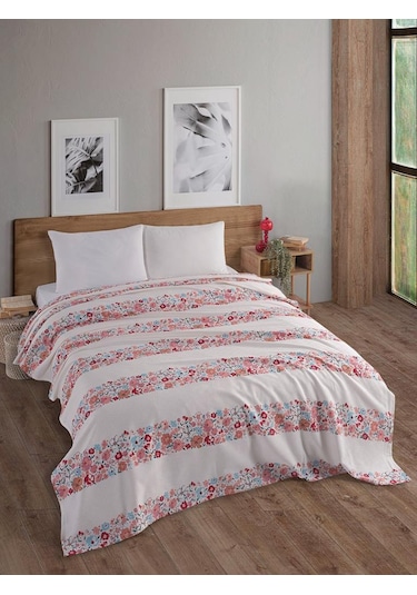 Tek Kişilik Baskılı Pike Koltuk Örtüsü Breeze 180x230 Cm Koyu Mavi