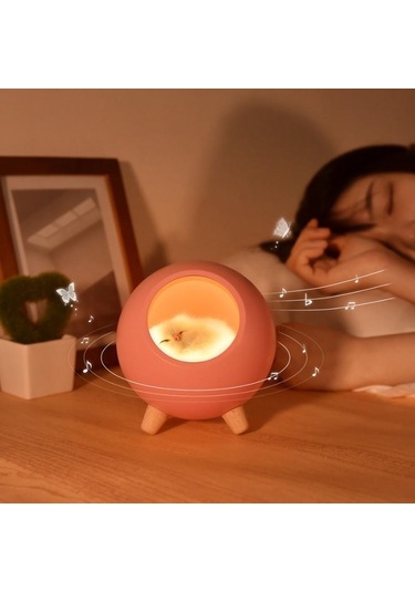 Yeiuyi7 Kedi Ev Şekli Çok Fonksiyonlu Bluetooth Hoparlör Gece Lambası Pembe