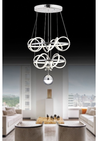 Kuzey Çift Katlı Krom Kumandalı Ve Dimerli Beyaz, Sarı, Gün Işığı Ledli Avize Sb-ld-450 Krom