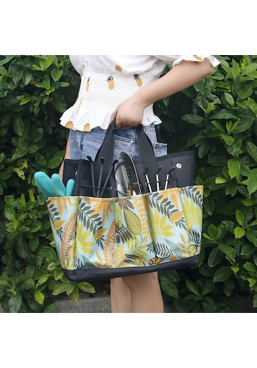 Qingmipy Su Geçirmez 9 Cepli Bahçe Alet Çantası - Taşınabilir Ve Dayanıklı Bahçe Organizatörü Siyah