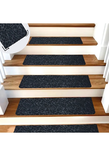 Tink Antrasit Kaydırmaz Keçe Merdiven Matı 22x75 Cm 7 Adet
