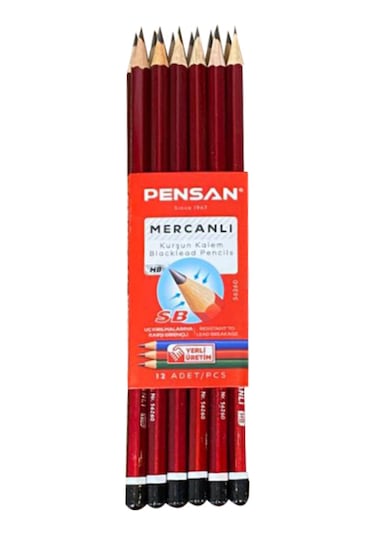 Hb Köşeli Mercanlı Kurşun Kalem 12'li Kırmızı