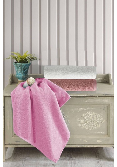 3 Lü Renkli El Yüz Havlu Seti %100 Pamuklu Natural Harmony Pembe