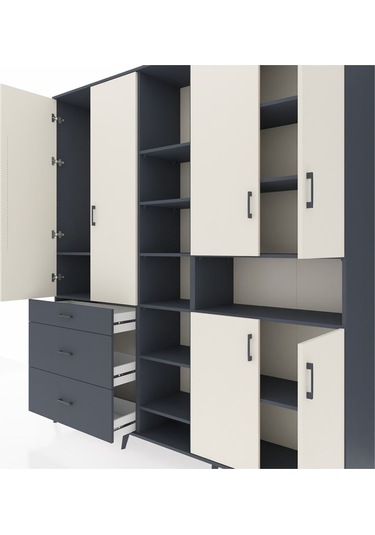 Hyperion Dolap 13 Raflı 3 Çekmeceli 6 Kapaklı 220x44x243 Antrasit-aytaşı/antrasit Aytası/antrasıt