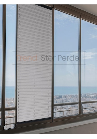 Koyu Gri Plise Katlanır Cam Balkon Perdesi - Ofis Perdesi - Salon Perdesi - 034 Koyu Gri