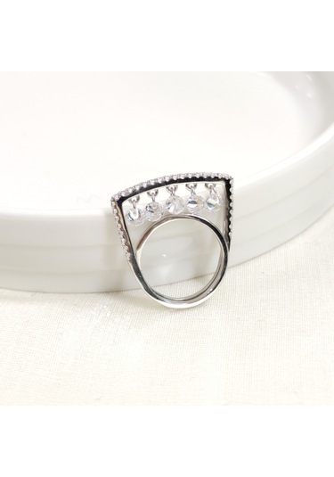 İthal Sallantılı Taşlı Gümüş Yüzük - 14 Beyaz