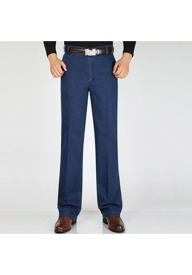 Erkek Kot Sonbahar Ve Kış Yüksek Belli Elastik İş Kot Pantolon Rahat Pantolon Erkek Kot Artı Boyutu Erkek Mavi