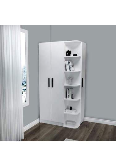 Arnetti Luses 3 Kapaklı Raflı Genç Odası Gardırop, Beyaz - Luses
