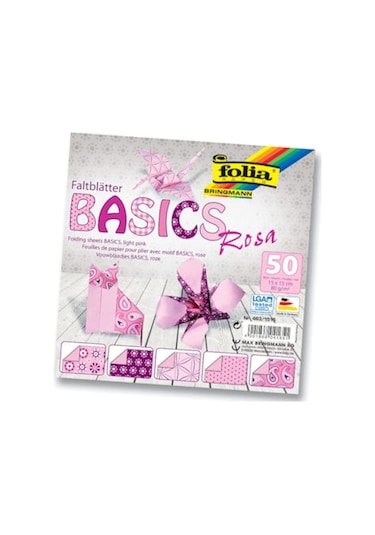 Folia Origami Kağıdı 15X15 Cm. 5 Desen 50 Yaprak Basic Pembe