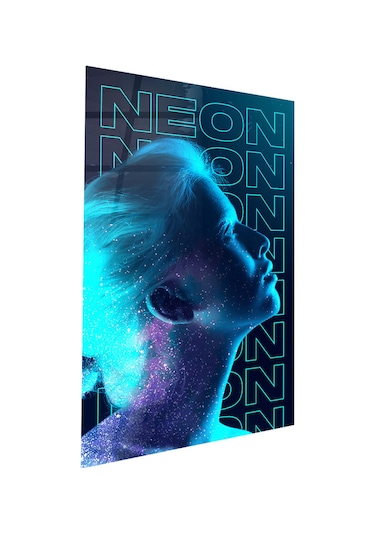 Neon Kadın Cam Tablo Hediyelik, Dekoratif, Ofis, Mutfak