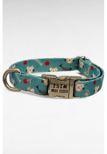 Caramelos İsimli Köpek Tasması, Yavru Köpek Tasması, Küçük Irk Köpek Tasması, Metal Kilit, 1,5 Cm Açık Mavi