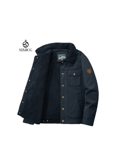 Rüzgar Geçirmez, Sıcak, Kalınlaştırılmış Yün Ceket Mavi