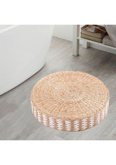 Homyl Yer Minderi Tatami Mat Dokuma Hasır El Yapımı Kowtow Beyaz 45x10cm