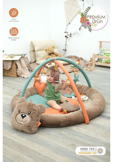 Mordesign Bebek Oyun Alanı, Morbear Bebek Aktivite Matı, Yumuşak Oyun Matı, Baby Gym Serisi, Kahverengi