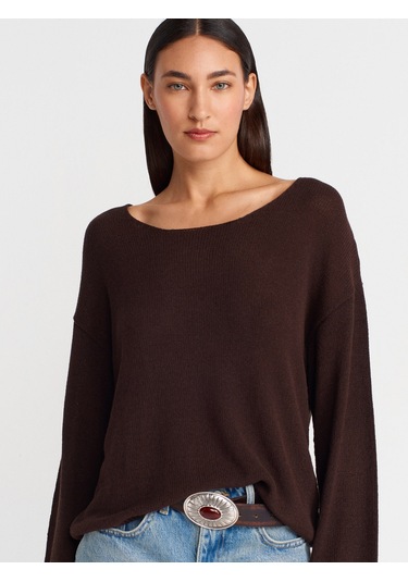Dilvin 10706 Oval Yaka Yumuşak Dokulu Triko Kazak-koyu Kahve Koyu Kahve