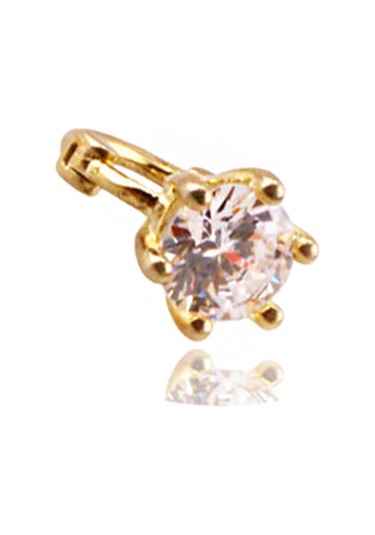 Liu S 26 Halka Gümüş Piercing 925 Ayar, Altın Kaplama, Zirkon Taşlı Ms3841 Altın