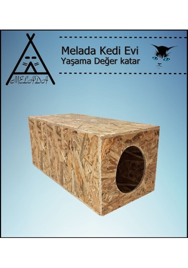 Melada Kedi Evi Dış Ortam Uygun Ahşap Kedi Evi Osb 60x40x40 Cm