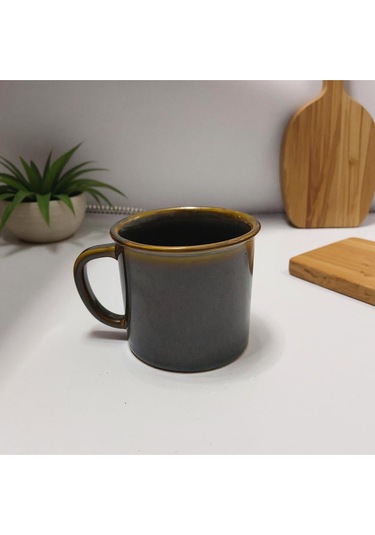 El Yapımı Seramik Kupa Organik Boya Haki