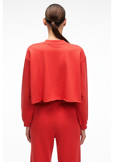 DELYRA Kadın Bisiklet Yaka Rahat Kesim Nakış Detaylı Kırmızı Sweatshirt