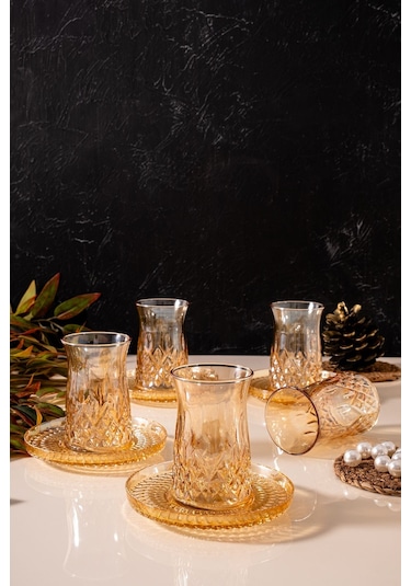 Mest Lüsterli 6 Kişilik 12 Parça Çay Bardağı Takımı 132 Cc - Işıltılı Ve Zarif Tasarım Amber