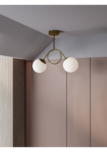 Arven Modern Metal Gövdeli 2'li Cam Küre Avize Yay Formlu Aydın Metal