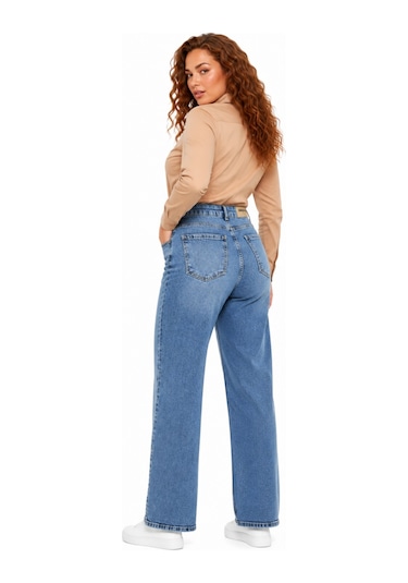 Dekploy Kadın Yüksek Bel Wide Leg Denim Bol Pantolon Bgl-st05449 Buz.mavi
