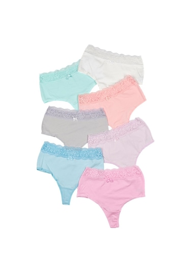 Nicoletta Kadın Külot Yüksek Bel Tanga Büyük Beden 7'Li Paket Somon