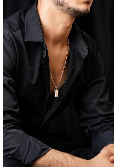 14 Ayar Altın Külçeli Figaro Zincir Erkek Kolye Pembe Altın