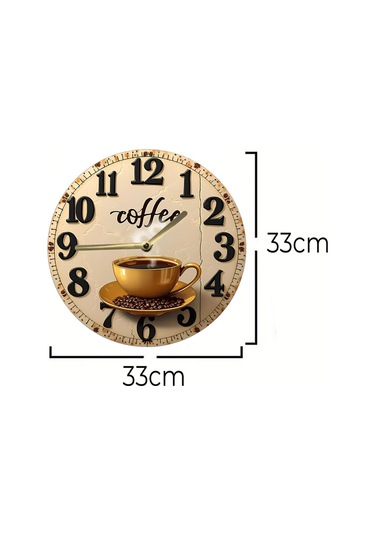 Sessiz Yuvarlak Ahşap Duvar Saati, Kuvars Coffe Desen 2d Sdw028 Renkli