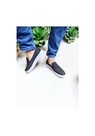Erkek Nubuk Deri Siyah Beyaz Taban Dikişli Rahat Günlük Ayakkabı