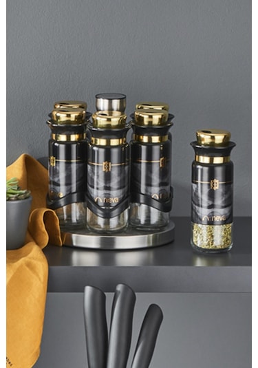 Neva N3274 Marble Plus 6 Lı Baharat Seti Siyah