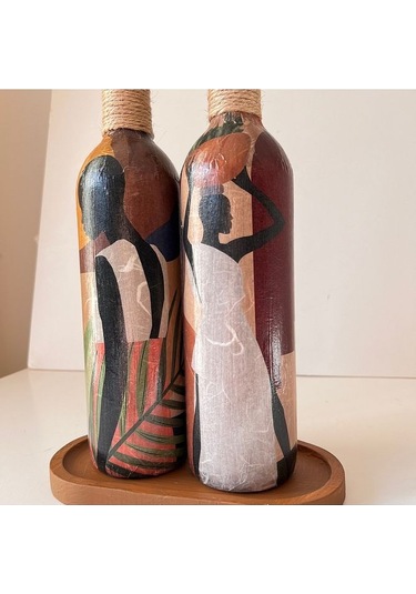 Afrika Kadın Temalı El Yapımı 750 Ml Zeytinyağı Sıvıyağ Şişesi Ya