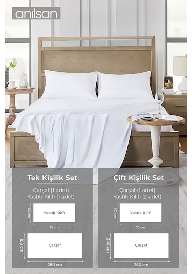 Saten Beyaz Çarşaf Ve Yastık Kılıfı Seti 83 Tel - Tek Ve Çift Kişilik Seçenekleriyle Beyaz