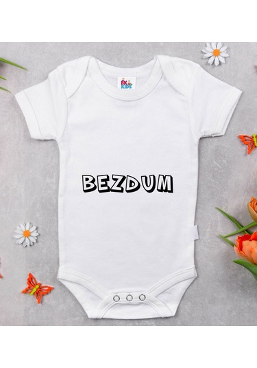 Bk Kids Bezdum Tasarımlı Beyaz Bebek Body Zıbın-2 Çok Renkli