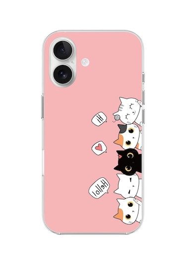 Apple Uyumlu iPhone 16 Plus Şeffaf Kılıf Kedişler 2 Tasarımlı