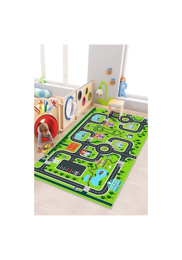 West Home Oyun Halısı Makinede Yıkanabilir Kaymaz Taban Leke Tutmaz Antibakteriyel Çocuk Odası Halısı Wh 503 Green Yeşil