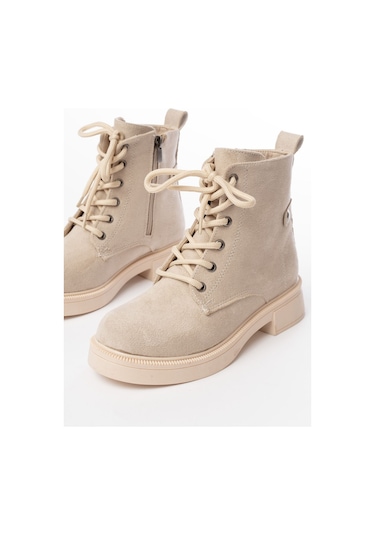 02-2003 Bej Süet Bağcıklı Fermuarlı Günlük Kadın Bot Bej