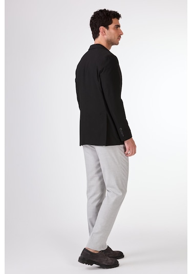 Dufy Siyah Balıksırtı Erkek Ceket - Slim Fit Siyah