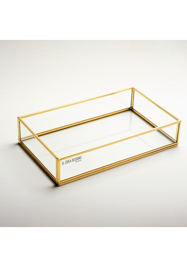 Cam Tepsi Pirinç & Gold 25x15x5cm