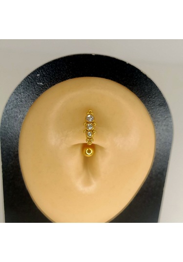 Aya Tasarım Gold Renk Ters Taşlı Model Göbek Piercing Altın