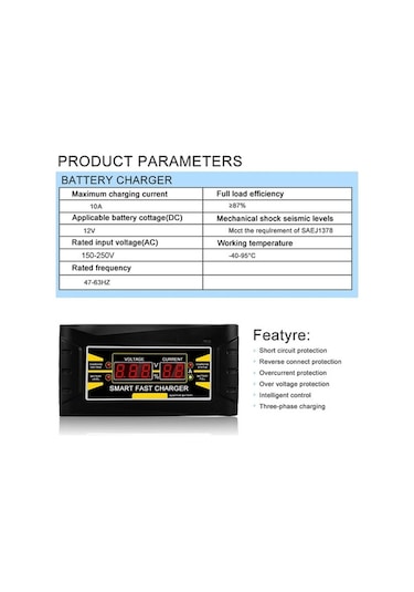 Moly 12v 6a Akıllı Araba Akü Şarj Cihazı - 110-240v, 3 Aşamalı Pwm, Lcd, Avrupa Şarjı - 1206d+