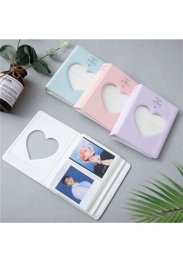 İçi Boş Kalp 64 Cepler Fotoğraf Kitabı Albümü İsim Kartı Tutucu Fujifilm Instax Mini 8 / 7s / 70/25 / 50s / 90 Pembe