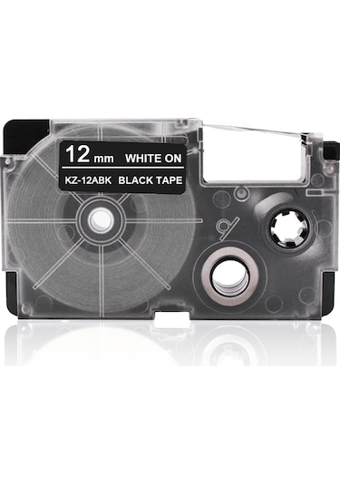 Aubyhe Casio Yazıcılar İçin Dayanıklı Pet Etiket Şeridi - 12mm, 8m, Siyah Üstü Beyaz 1 Adet