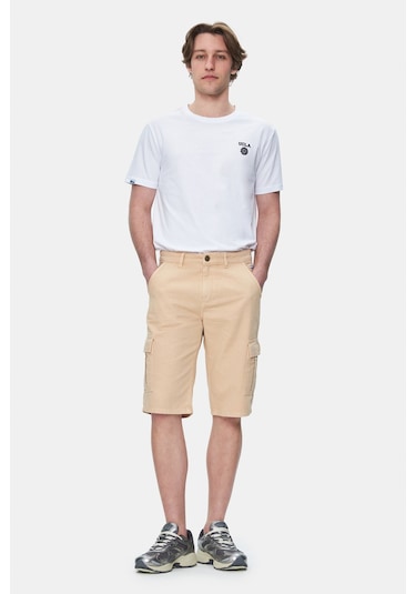 Ucla Blewın Camel Kargo Cepli Gabardin Nakışlı Standard Fit Erkek Şort Camel