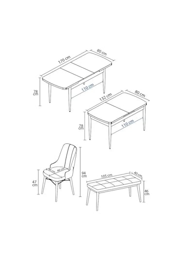 Loft Beyaz 80x132 Açılabilir Mdf Masa Yemek Odası Takımı, Mutfak Takımı 4 Sandalye, 1 Bench Krem