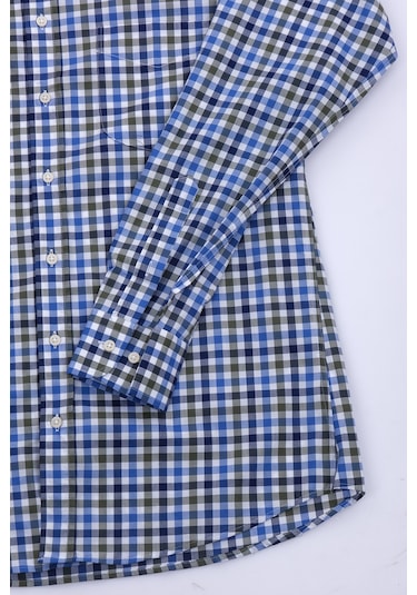 Giant Modern Fit Uzun Kol Kareli Erkek Gömleği - Günlük & İş Mavi