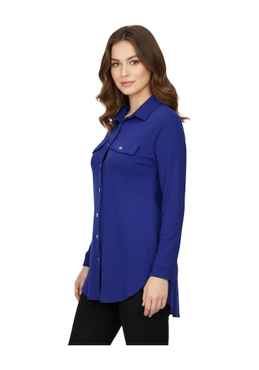 Nazal Kadın Düğmeli Cep Modelli Tunik Bgl-st05191 İndigo