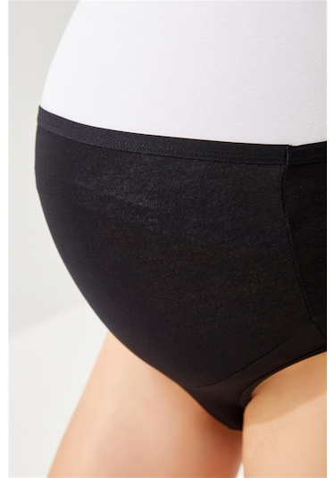 Cottonhill Siyah Pamuklu Yüksek Bel Hamile Bikini Külot Siyah