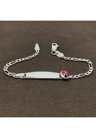 Uğur Böceği İsimli Gümüş Bebek Künyesi Çocuk Bileklik  Csb03